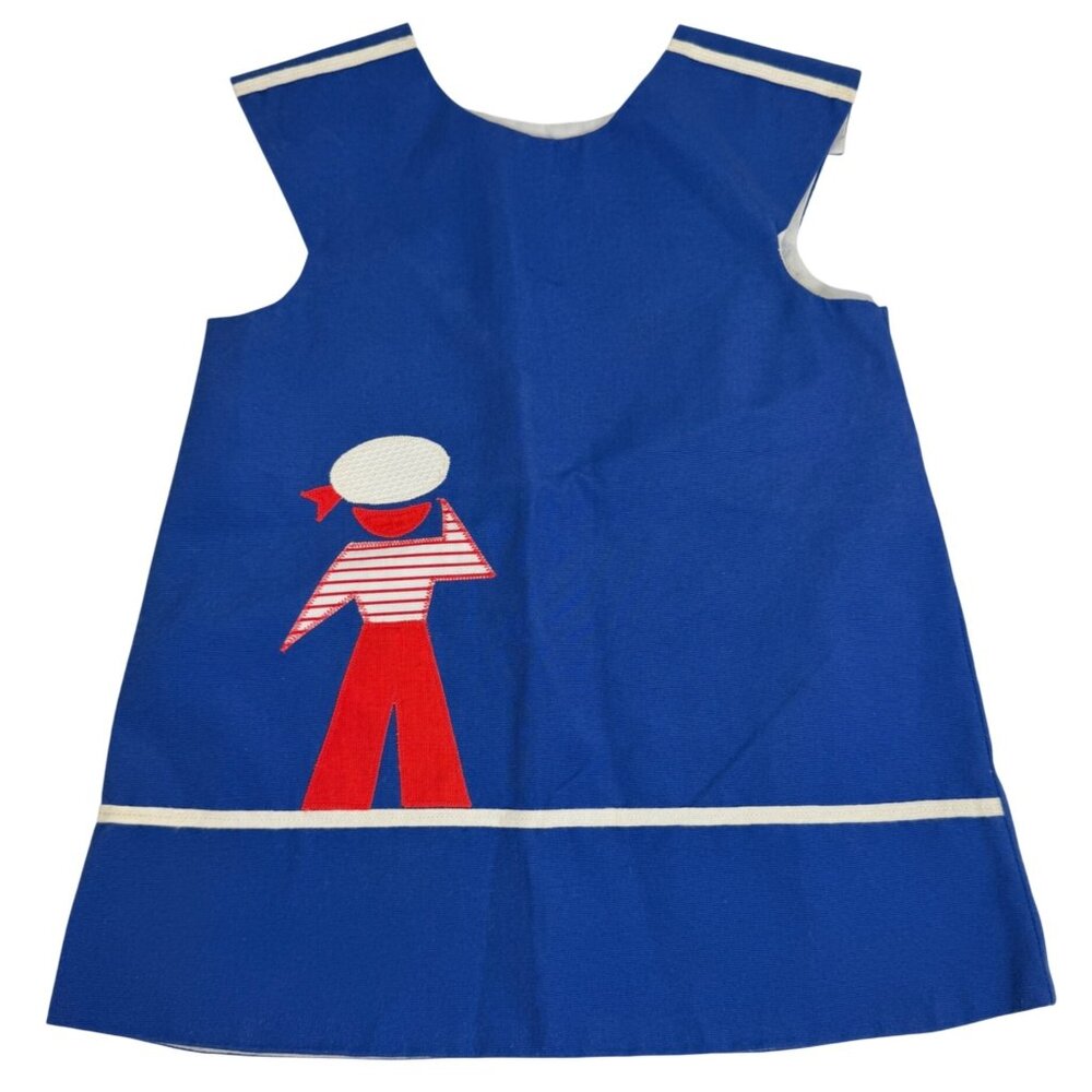 Vintage Sylvia Whyte Nautical Dress Girls Size 4T Red White Blue Sailor Design